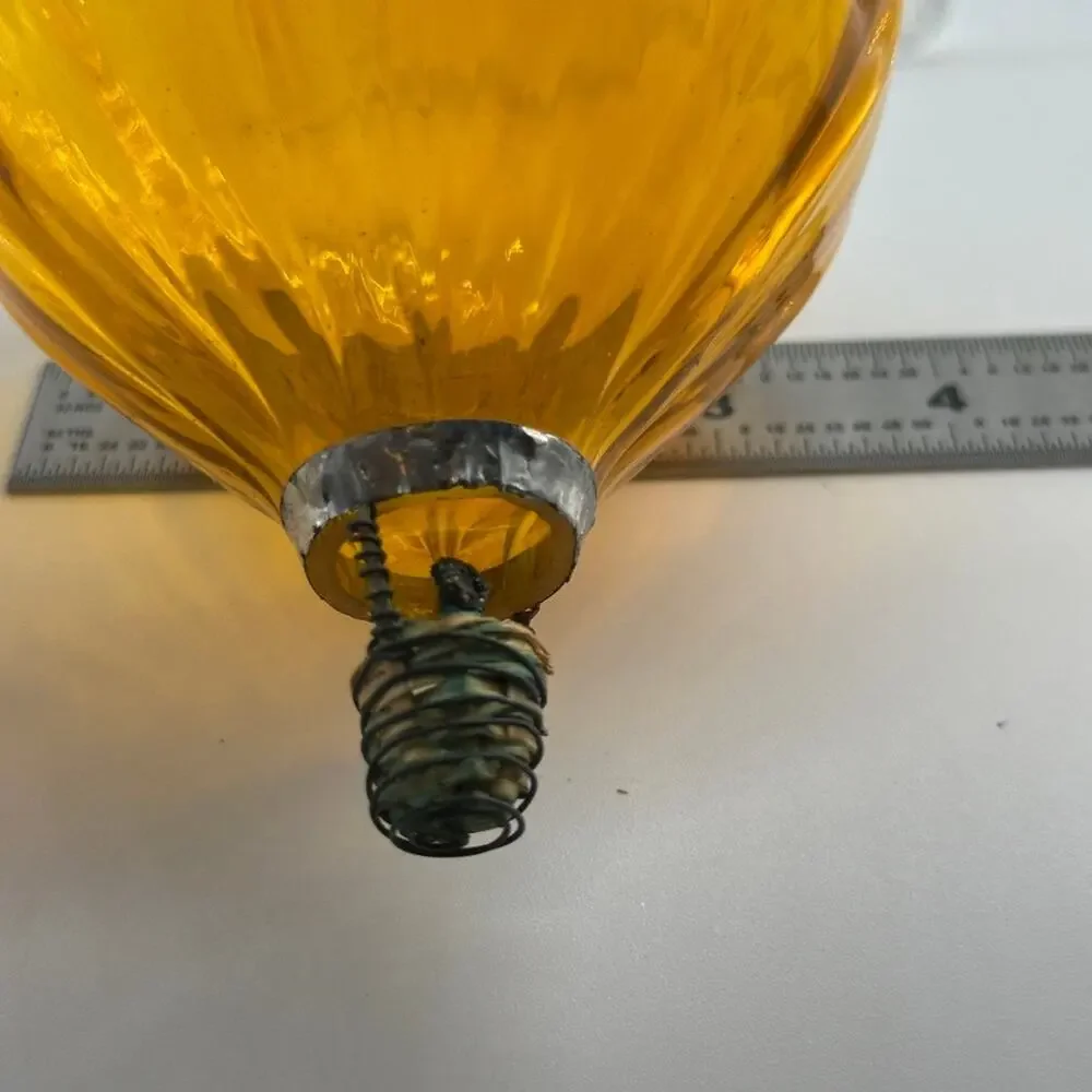 Amber Blown Glass Hot Air Balloon Hanging Ornament Wire Woven Basket Art Glass